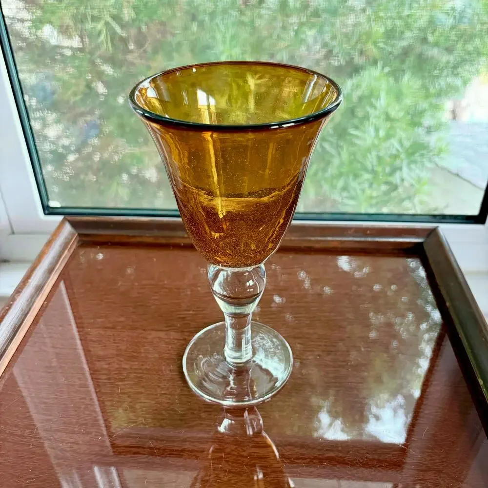 Set of 4 Artland Amber Bubble Glass Goblets 8.25” Tall Vintage Wine Glasses